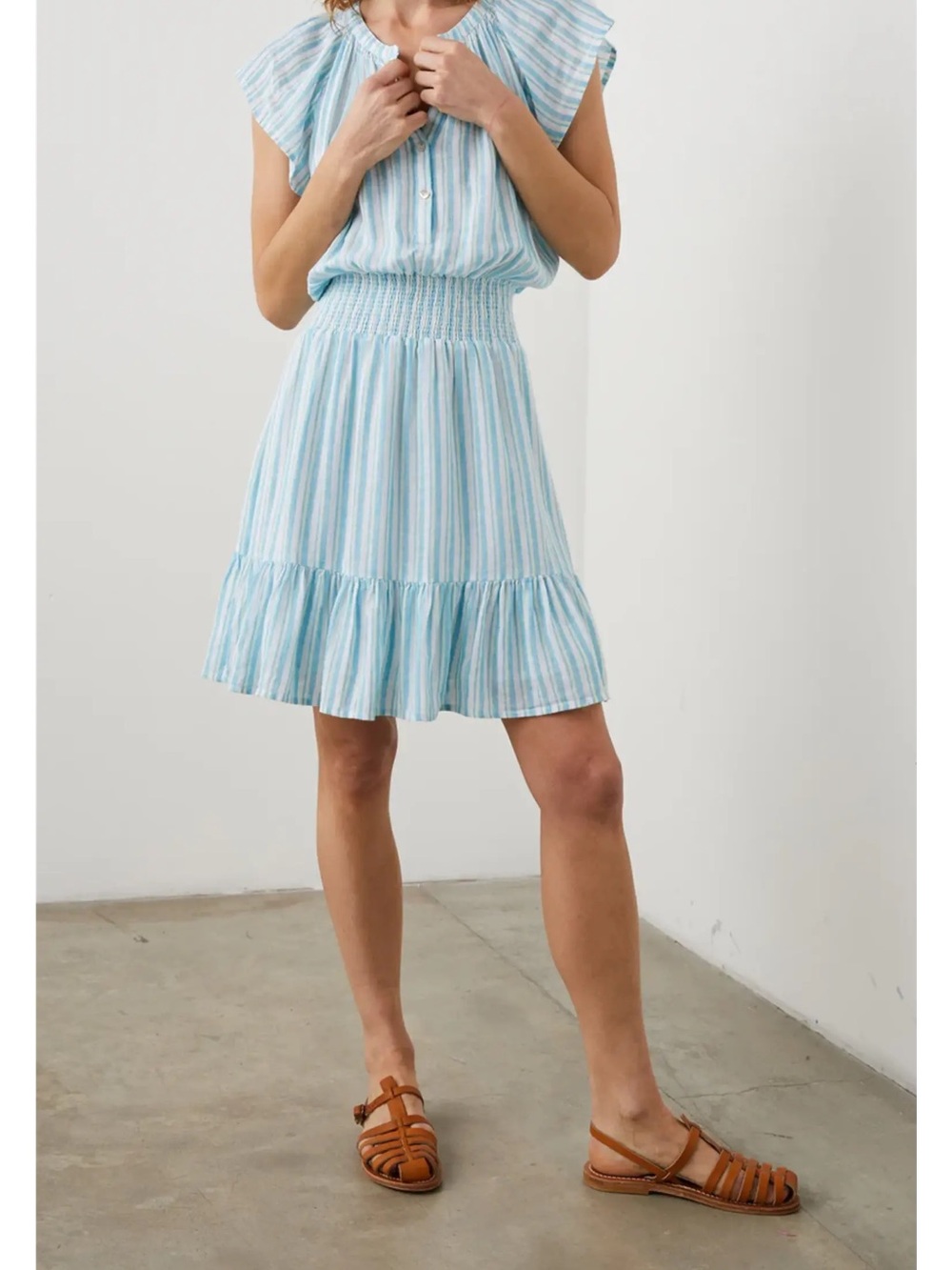 Rails Augustine Light Blue Striped Smocked-Waist Mini Dress Size XS - Picture 8 of 12